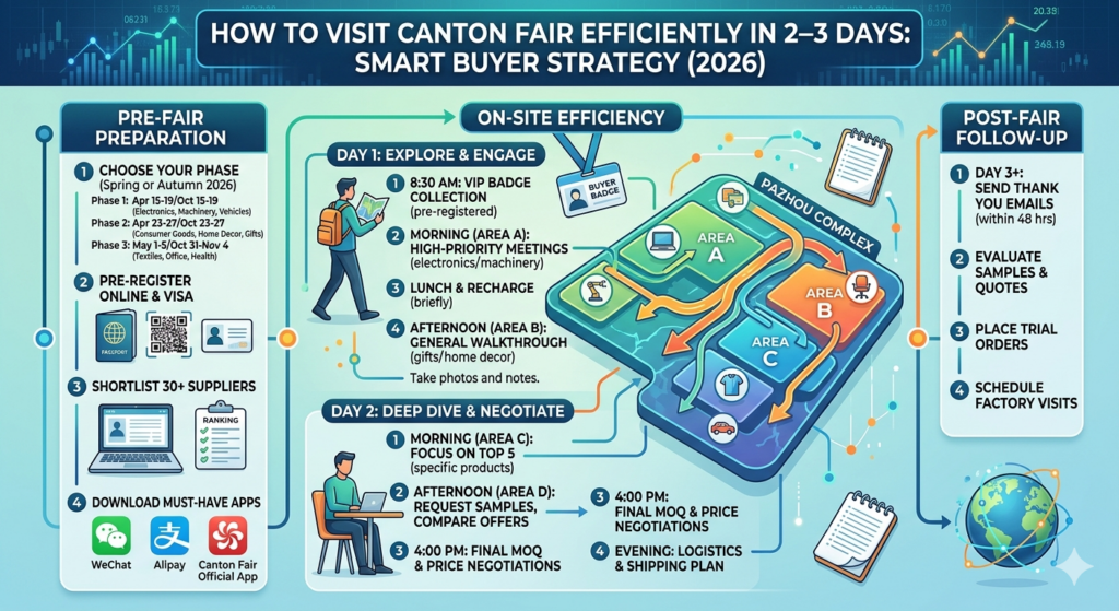 how to visit canton fair efficiently in 2–3 days – smart buyer strategy (2026)